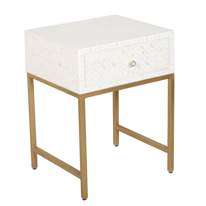 Bone Inlay Nightstand with 1 Drawer - White Geometric