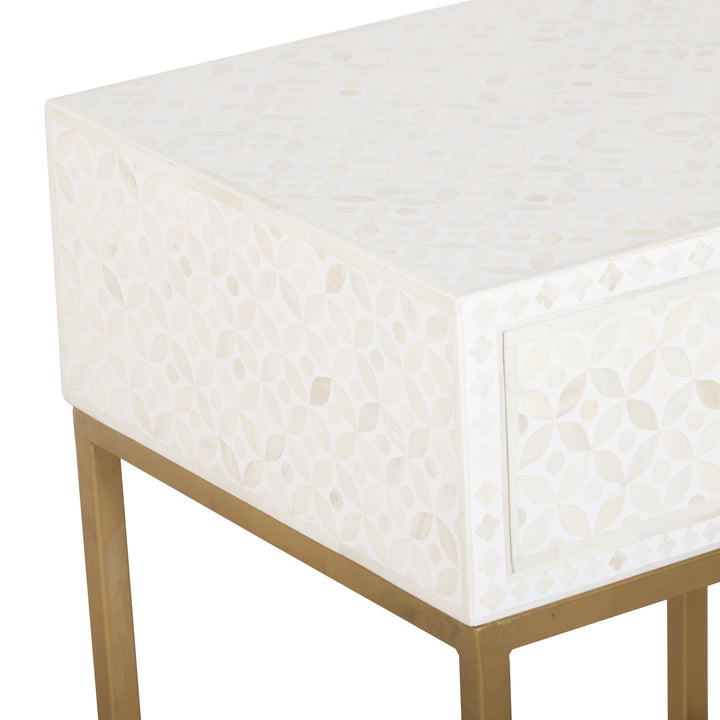 Bone Inlay Nightstand with 1 Drawer - White Geometric