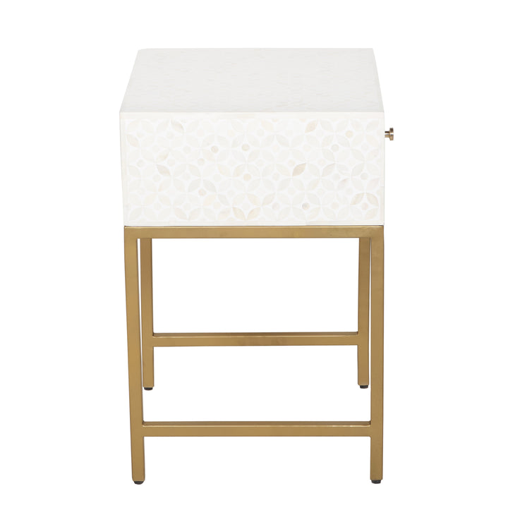 Bone Inlay Nightstand with 1 Drawer - White Geometric