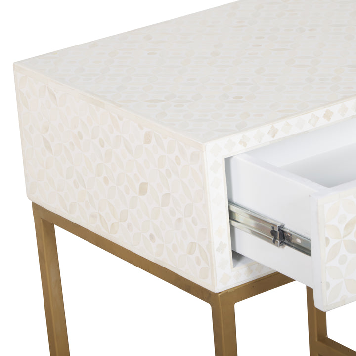 Bone Inlay Nightstand with 1 Drawer - White Geometric