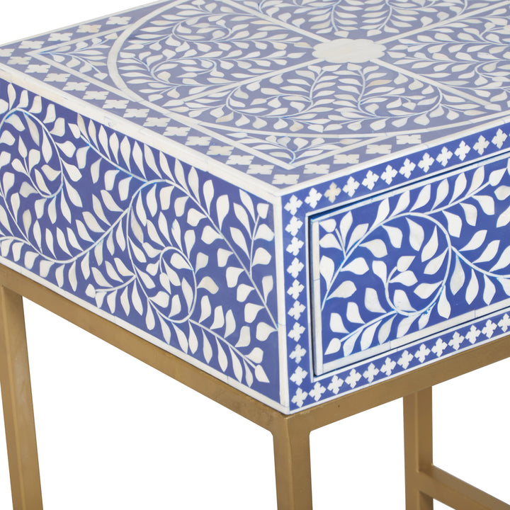 Bone Inlay Nightstand with 1 Drawer -  Indigo Blue Floral