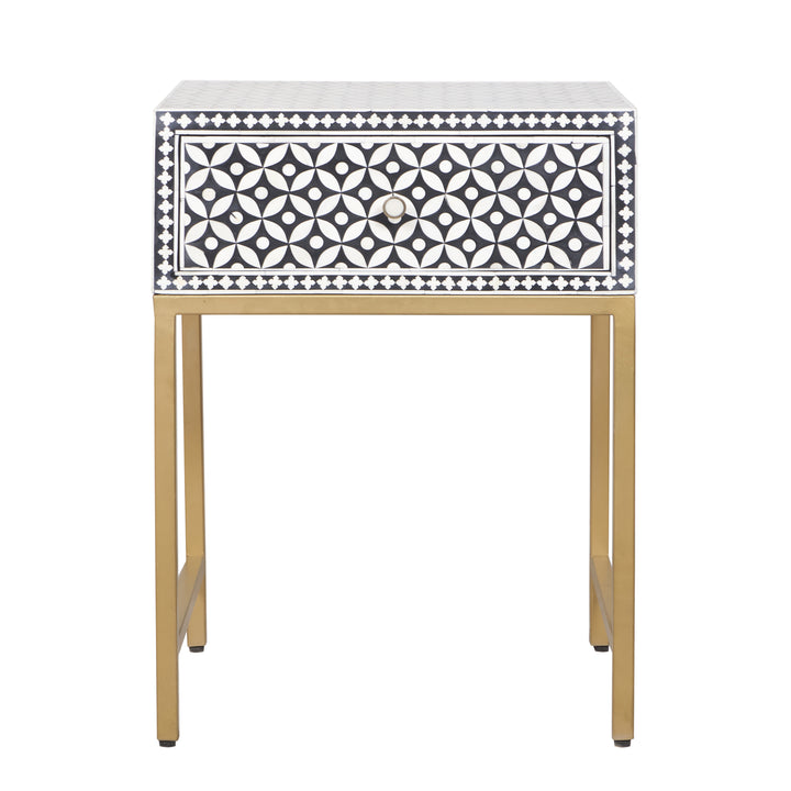 Bone Inlay Nightstand with 1 Drawer - Black Geometric