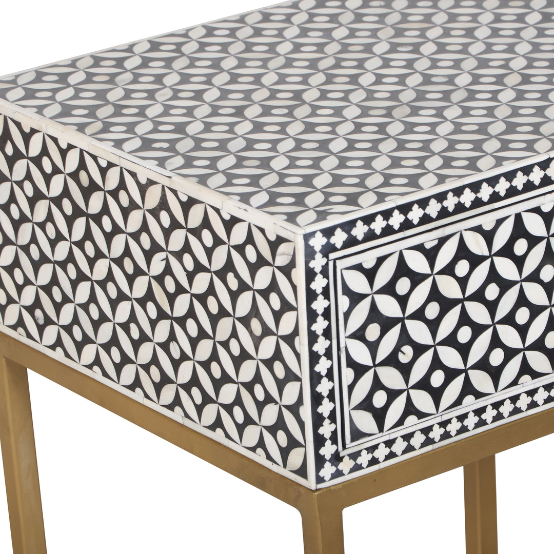 Bone Inlay Nightstand with 1 Drawer - Black Geometric