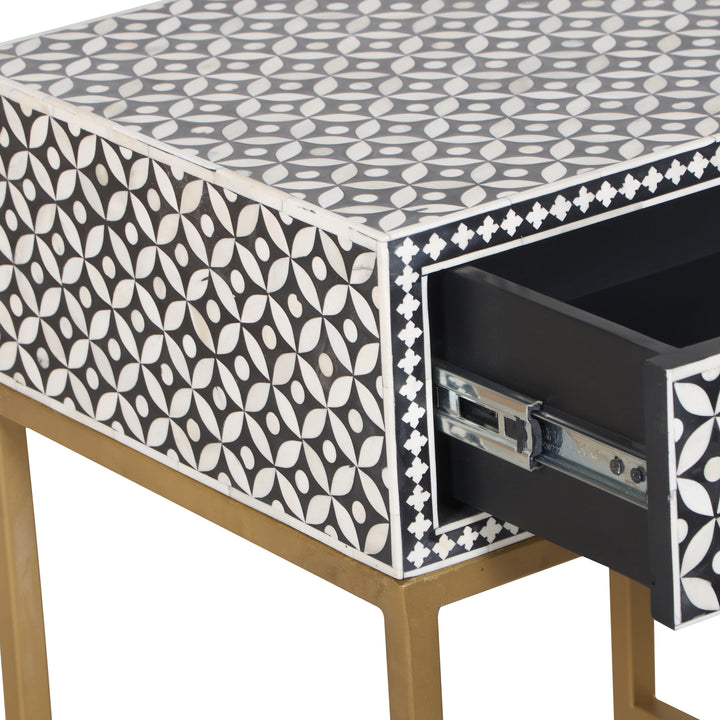 Bone Inlay Nightstand with 1 Drawer - Black Geometric