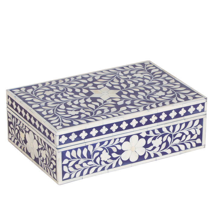 Bone Inlay Box Medium - Indigo Blue Floral
