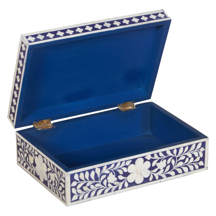 Bone Inlay Box Medium - Indigo Blue Floral