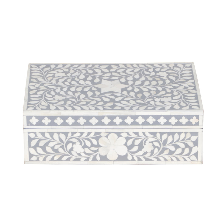 Bone Inlay Box Medium - Grey Floral