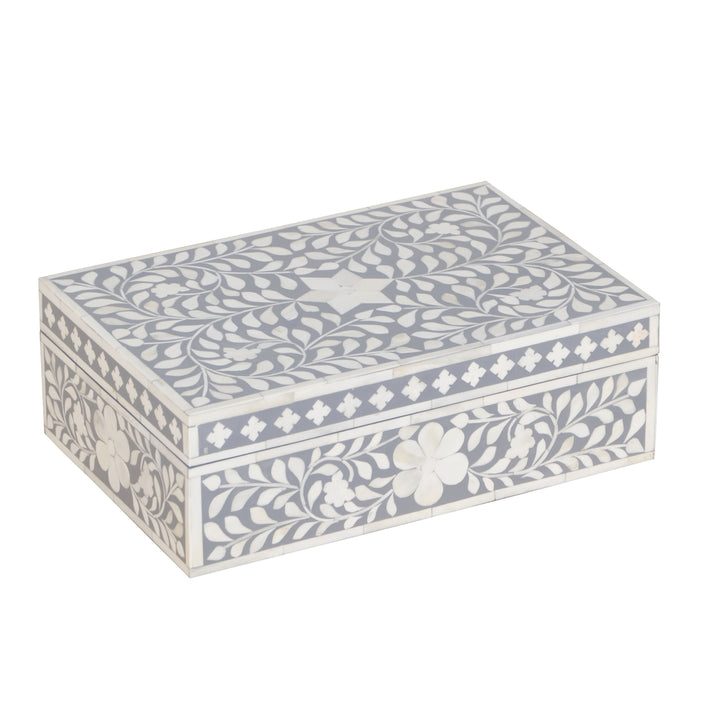Bone Inlay Box Medium - Grey Floral