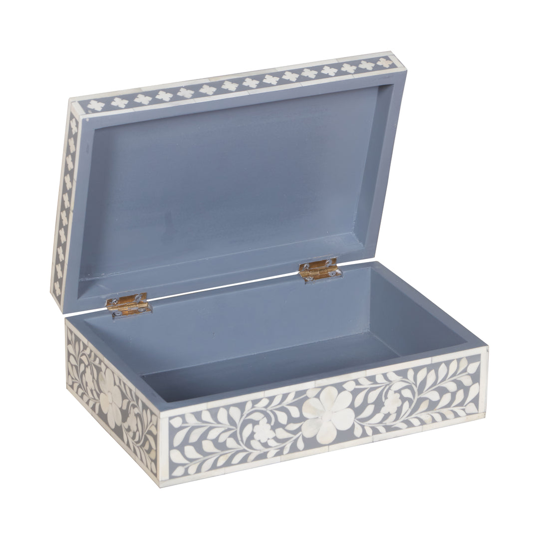 Bone Inlay Box Medium - Grey Floral