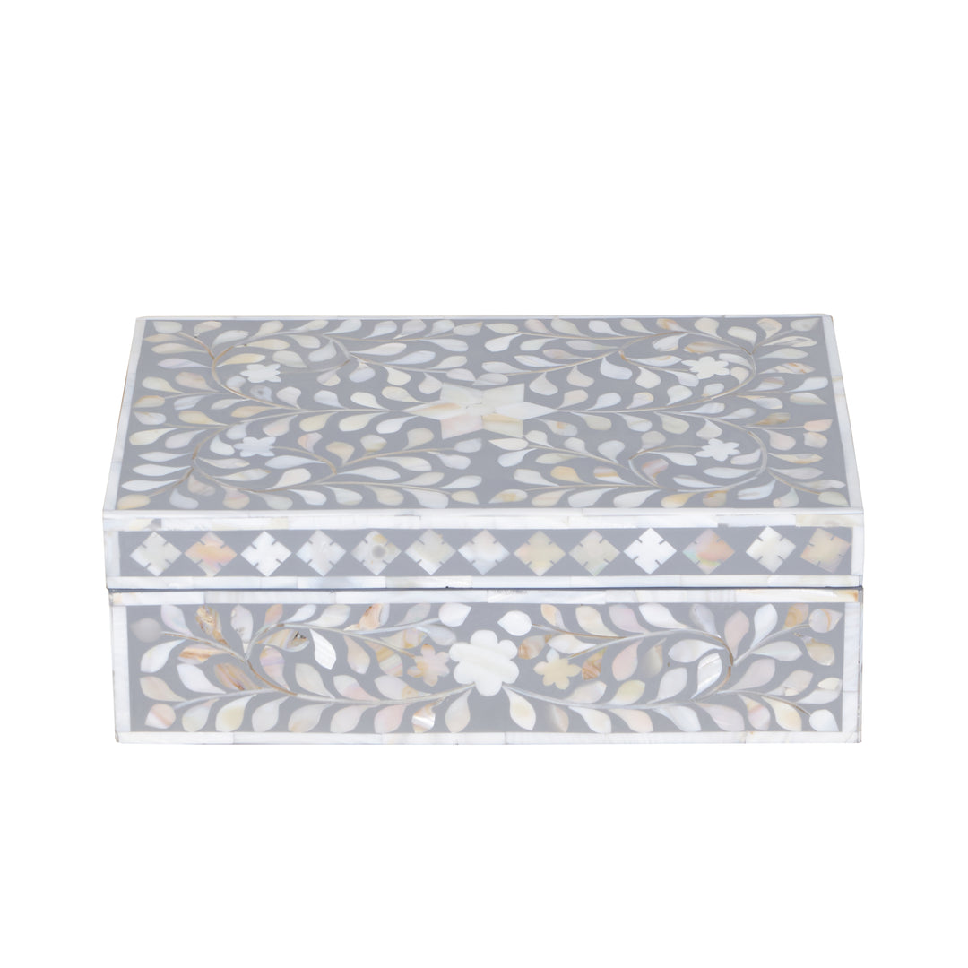 Mother of Pearl Inlay Box - Grey Floral