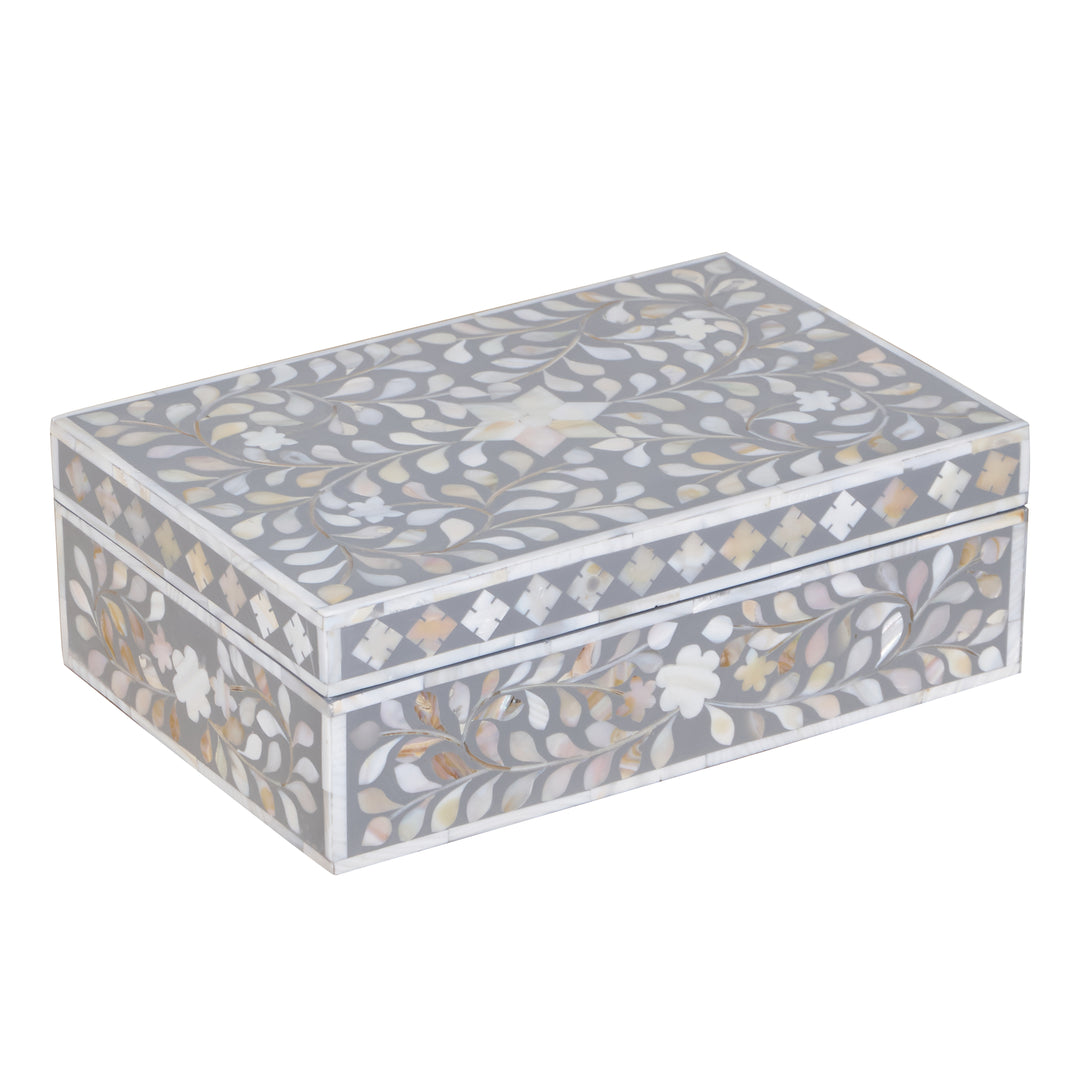 Mother of Pearl Inlay Box - Grey Floral