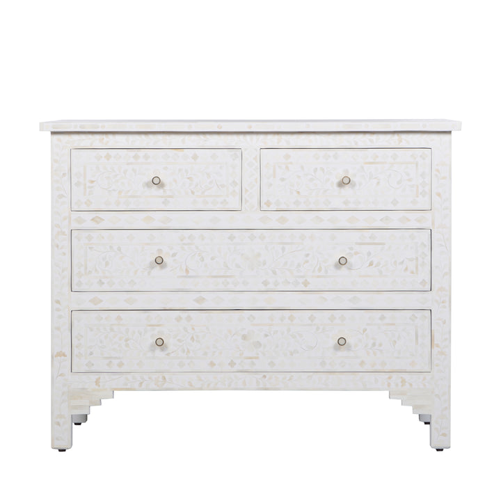 Bone Inlay 4 Drawer Dresser - White Floral