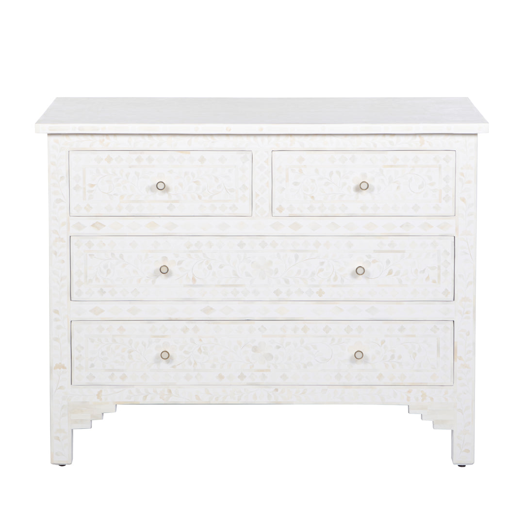 Bone Inlay 4 Drawer Dresser - White Floral