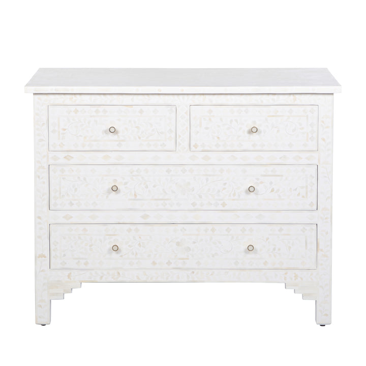 Bone Inlay 4 Drawer Dresser - White Floral
