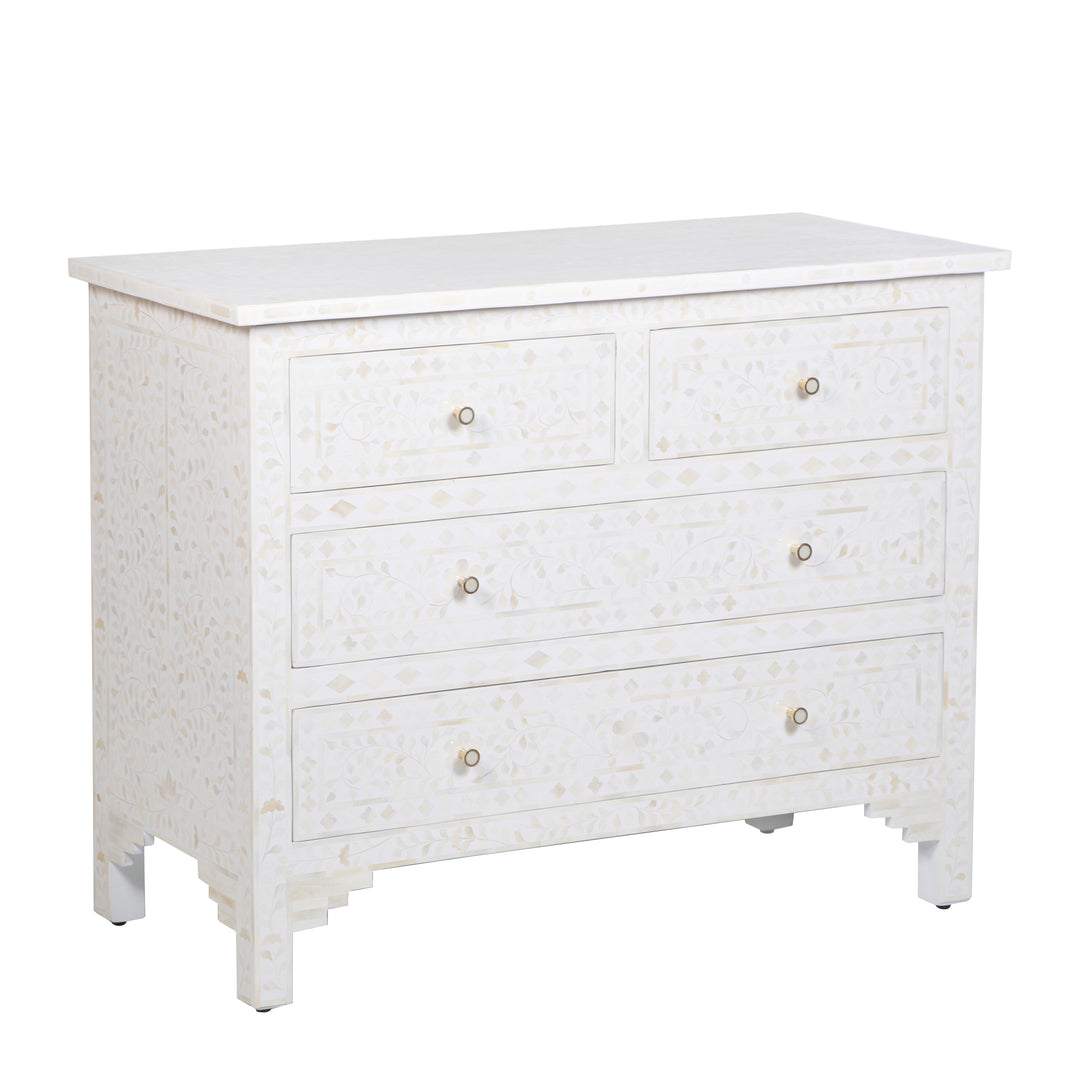 Bone Inlay 4 Drawer Dresser - White Floral
