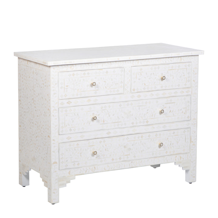 Bone Inlay 4 Drawer Dresser - White Floral