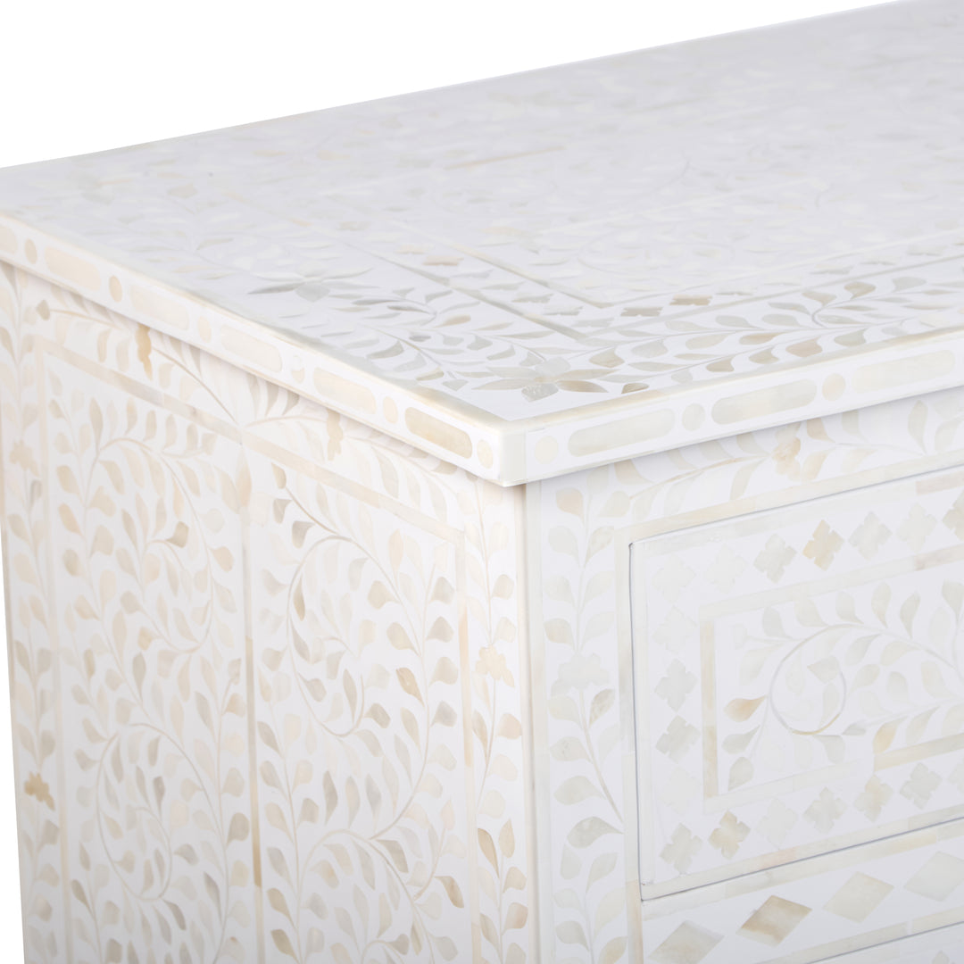 Bone Inlay 4 Drawer Dresser - White Floral