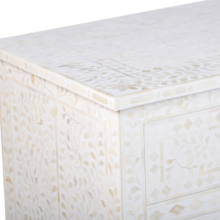 Bone Inlay 4 Drawer Dresser - White Floral