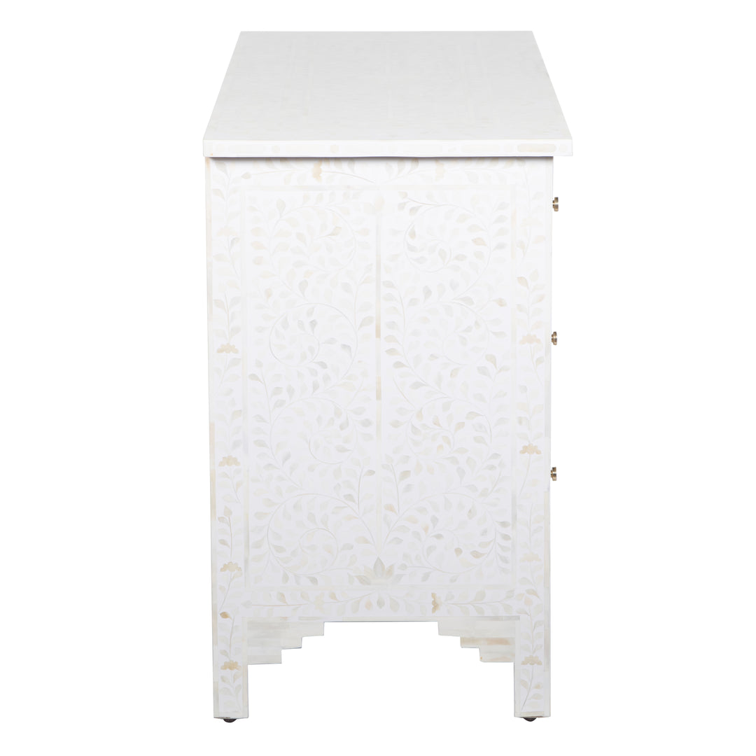 Bone Inlay 4 Drawer Dresser - White Floral