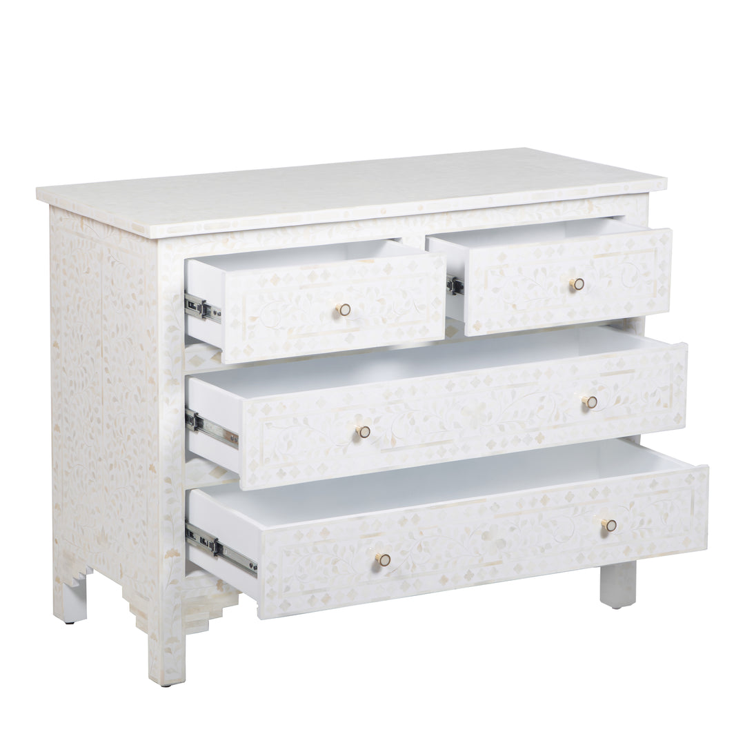Bone Inlay 4 Drawer Dresser - White Floral