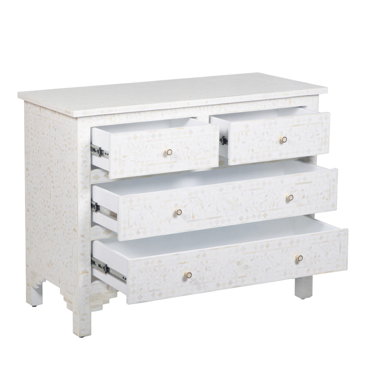Bone Inlay 4 Drawer Dresser - White Floral