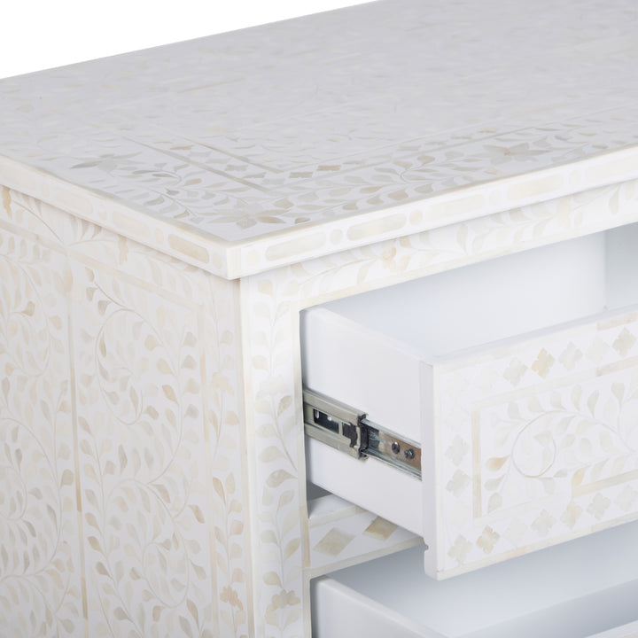 Bone Inlay 4 Drawer Dresser - White Floral