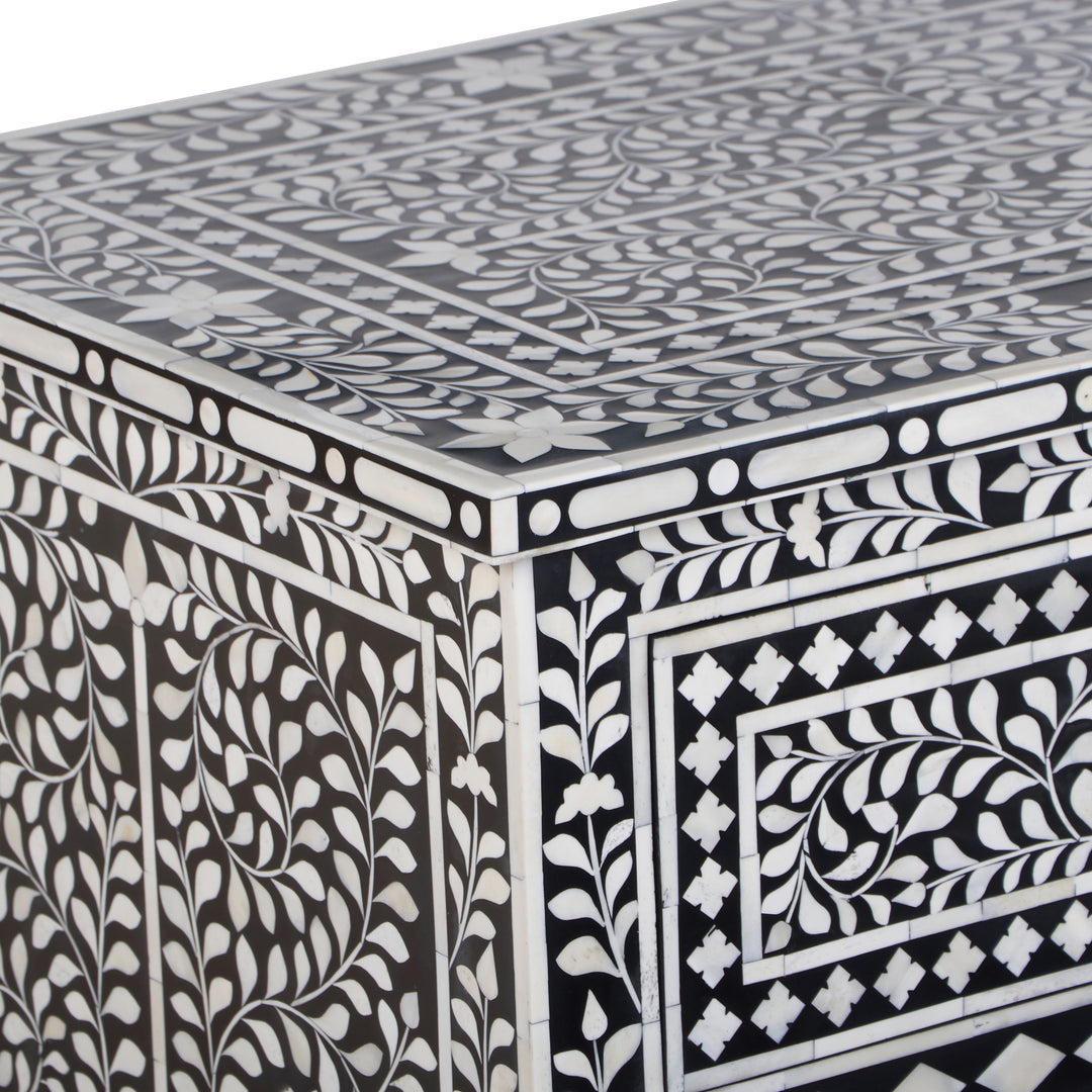 Bone Inlay 4 Drawer Dresser - Black Floral