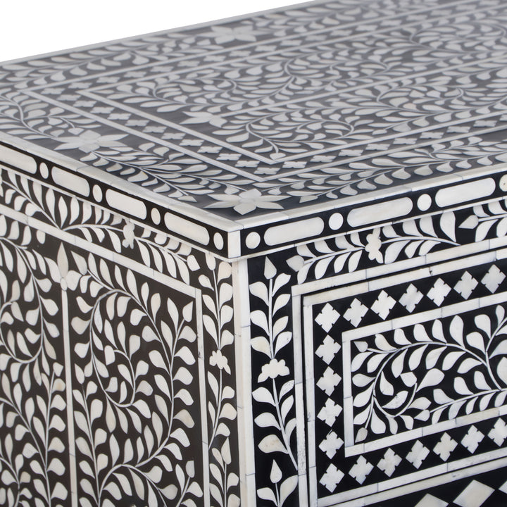 Bone Inlay 4 Drawer Dresser - Black Floral