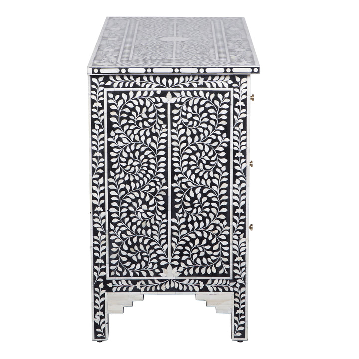 Bone Inlay 4 Drawer Dresser - Black Floral