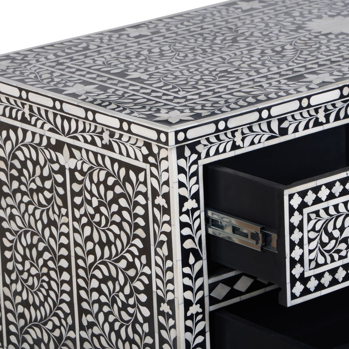 Bone Inlay 4 Drawer Dresser - Black Floral