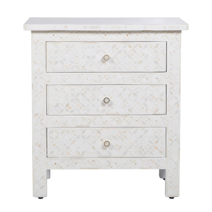 Bone Inlay Large 3 Drawer Nightstand - White Geometric
