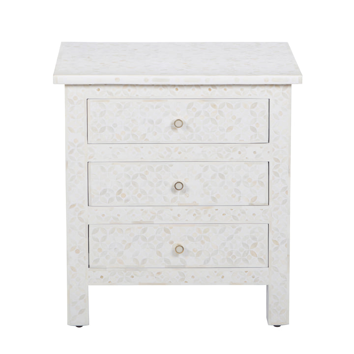 Bone Inlay Large 3 Drawer Nightstand - White Geometric