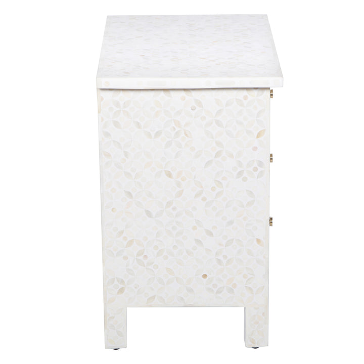 Bone Inlay Large 3 Drawer Nightstand - White Geometric