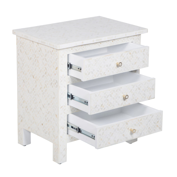 Bone Inlay Large 3 Drawer Nightstand - White Geometric