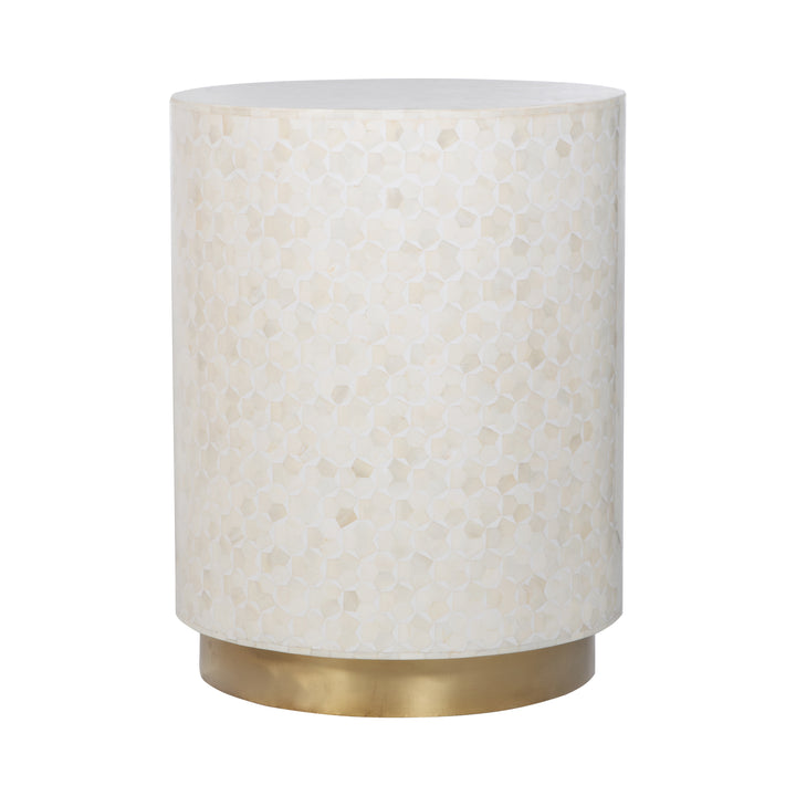 Bone Inlay Side Table - White with Brass Base