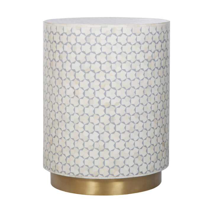 Bone Inlay Side Table - Grey with Brass Base