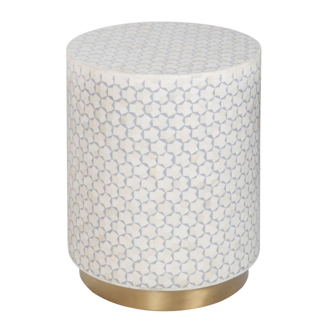 Bone Inlay Side Table - Grey with Brass Base