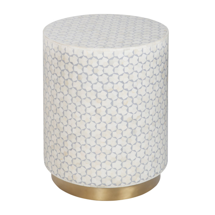 Bone Inlay Side Table - Grey with Brass Base