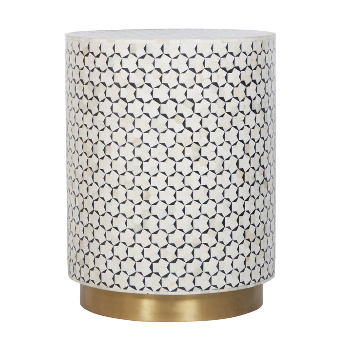 Bone Inlay Side Table - Black with Brass Base