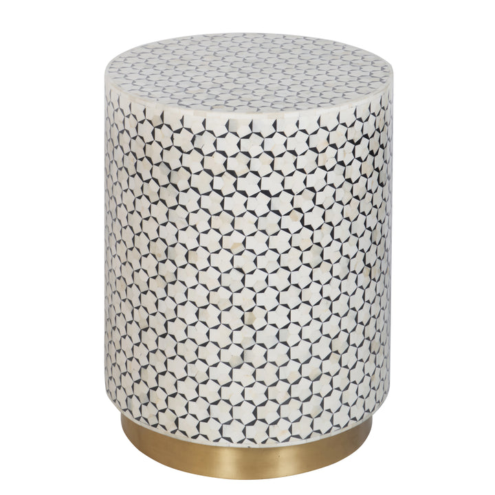 Bone Inlay Side Table - Black with Brass Base