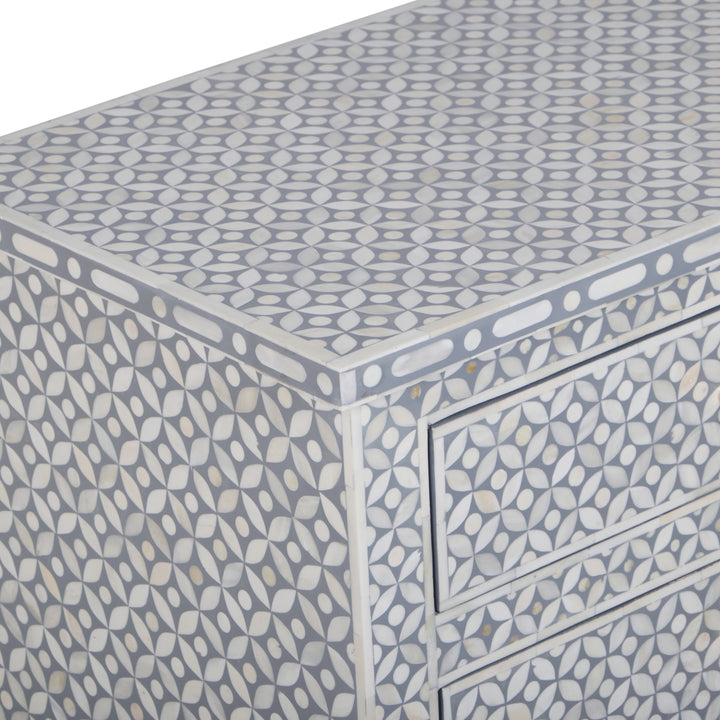 Bone Inlay Large 3 Drawer Nightstand - Grey Geometric