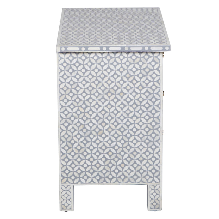 Bone Inlay Large 3 Drawer Nightstand - Grey Geometric