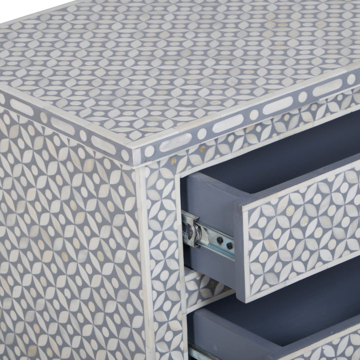 Bone Inlay Large 3 Drawer Nightstand - Grey Geometric